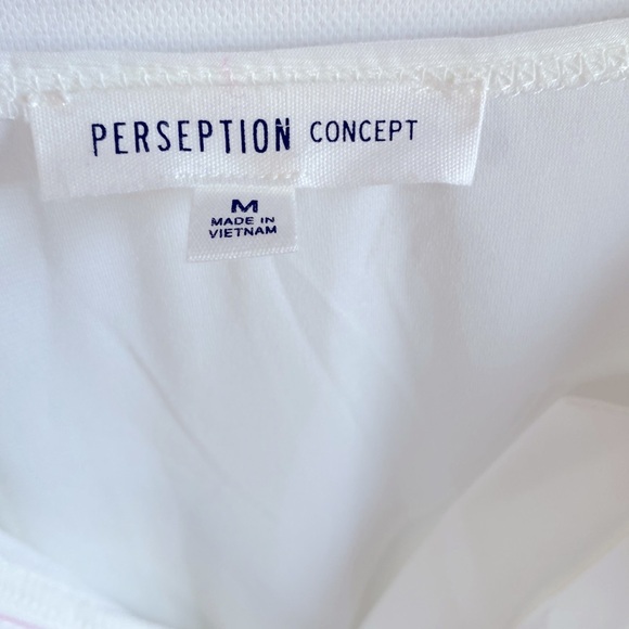 PerSeption concept White ruffle Front sheer Long-sleeve top, size M, NWOT - Picture 3 of 7